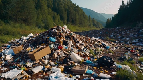 garbage against the background of mountains