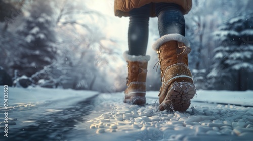 Winter Stroll in Snowy Forest Path with Warm Boots photo