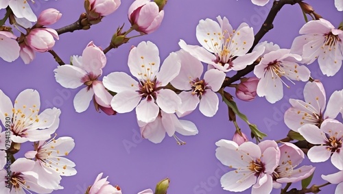 Blossom Bliss  Seamless Pattern Featuring Cherry Blossoms on Lilac Background.