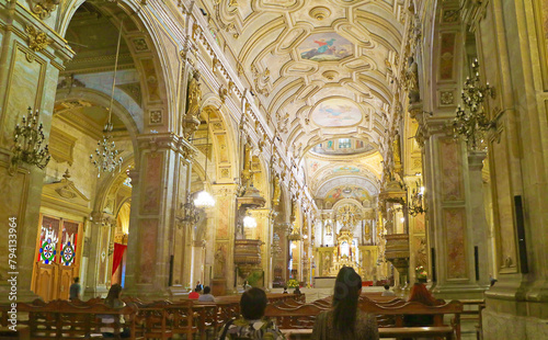 Fantastic Interior of Metropolitan Cathedral of Santiago, Plaza de Armas Square, Santiago, Chile, South America