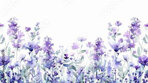 Wallpaper Mural Purple watercolor flower border on a white background Torontodigital.ca