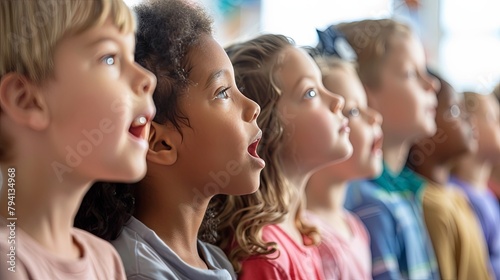 Curious diverse group of children looking up in wonder