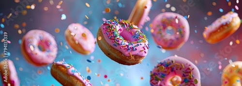 Floating doughnuts with sprinkles in a vivid colorscape