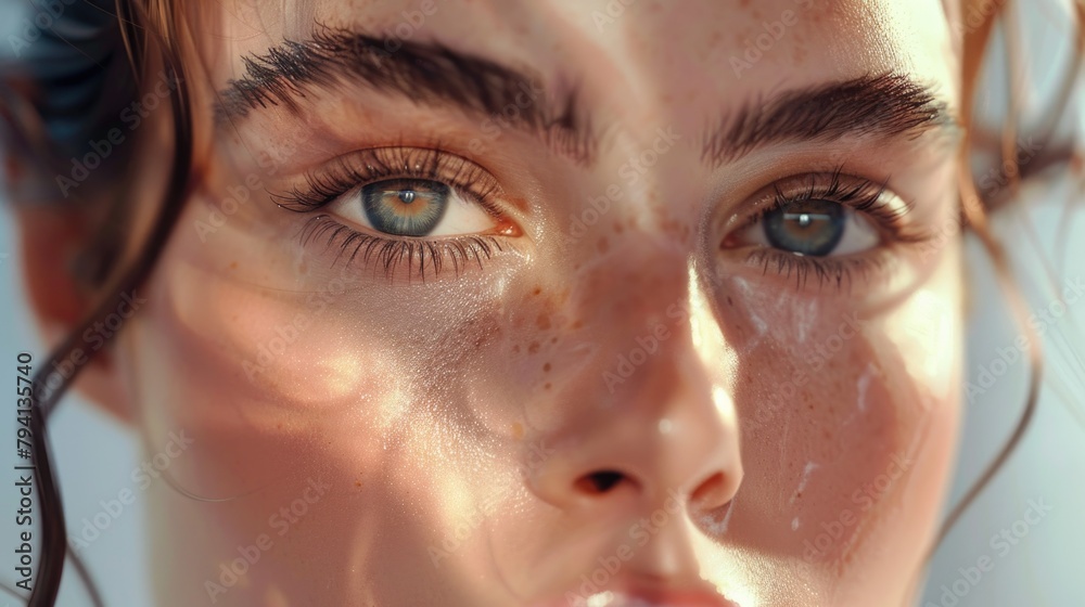Close-up Portrait of Woman with Striking Green Eyes and Freckles