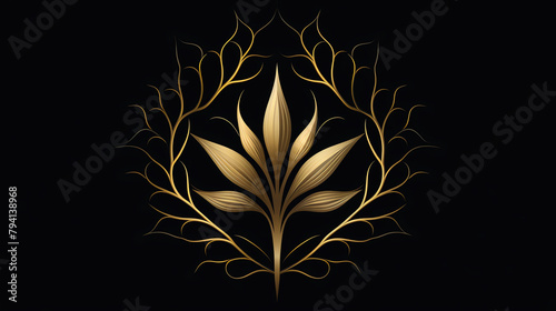 Delicate gold leaf pattern encircling an open central space, suitable for premium brand logos or highend product labeling photo