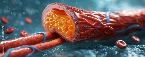 A conceptual image of a blocked artery next to a healthy artery for comparison photo