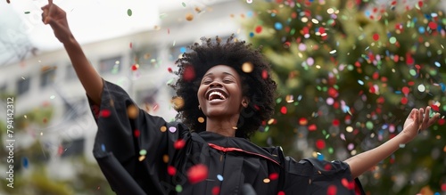 smiling african american college student celebrating graduation photo