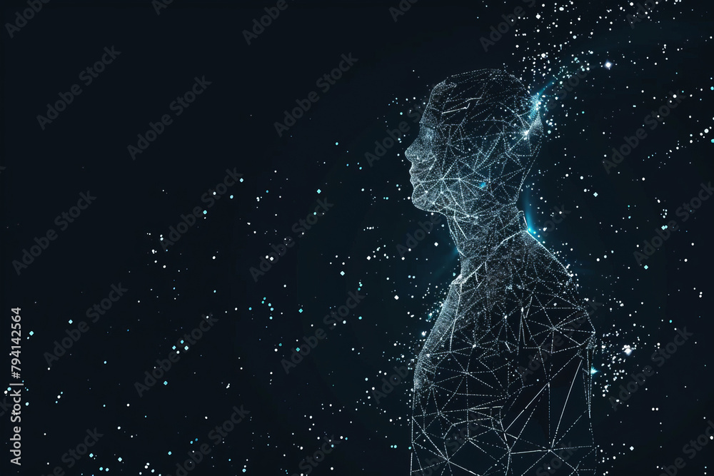A person is shown in a black background with a lot of stars A person is shown in a black background with a lot of stars