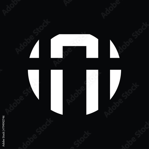 circular monogram logo design that forms the letters "a" and "n". black and white. simple but interesting.