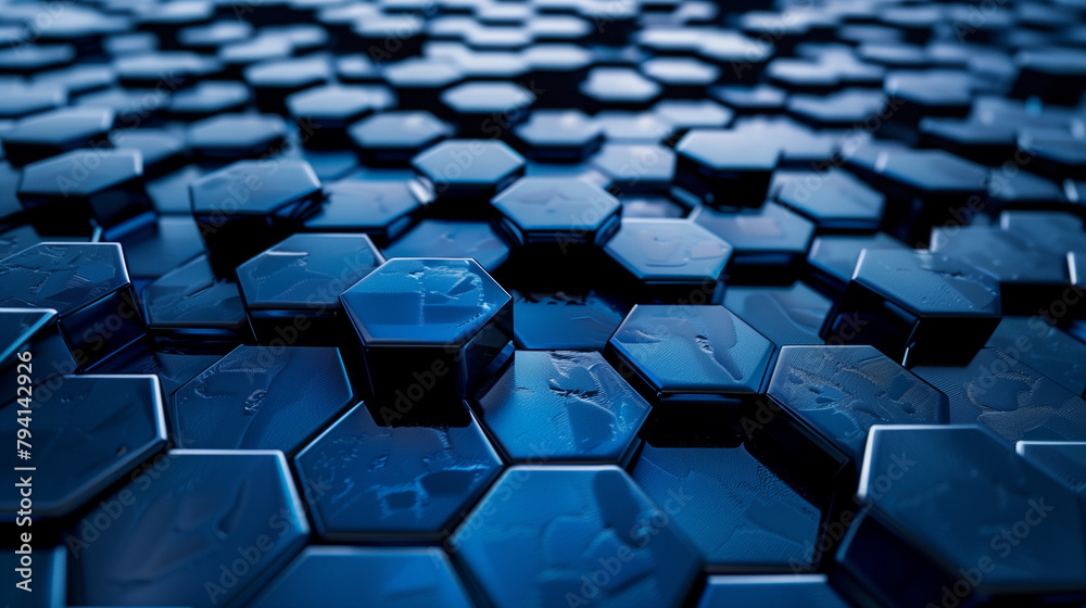 Close-up of a blue hexagonal pattern with a modern, technological feel, ideal for backgrounds. Close-up of a blue hexagonal pattern with a modern, technological feel, ideal for backgrounds.