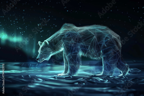 A bear is walking on a frozen lake