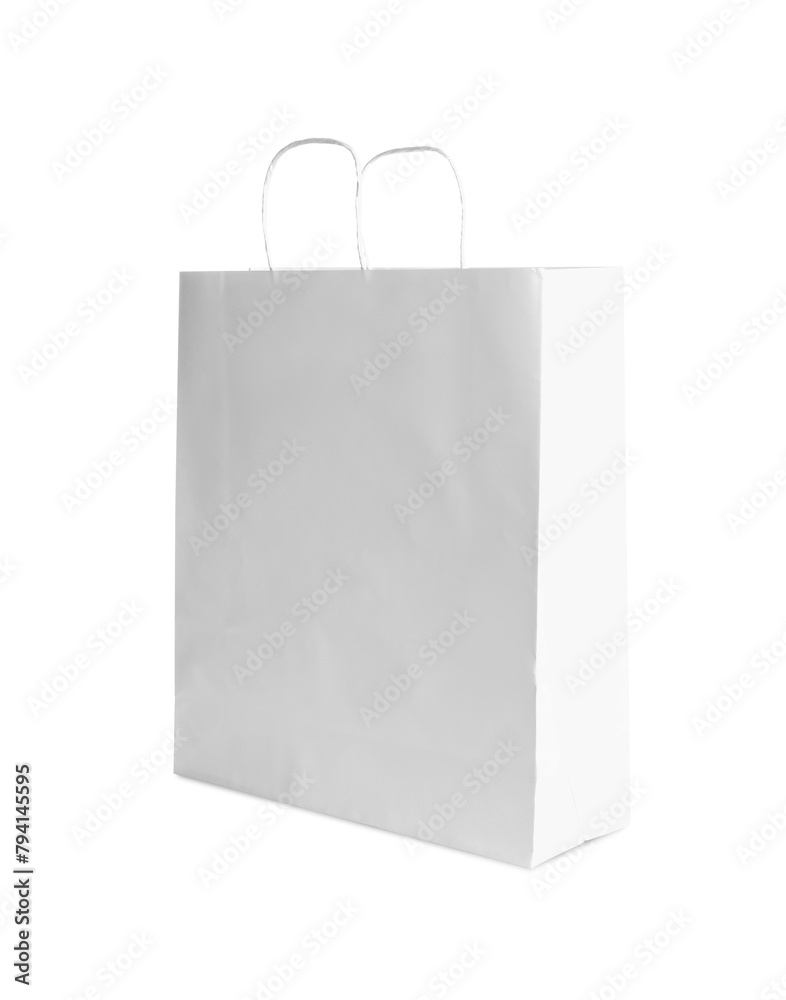 One paper bag isolated on white. Mockup for design One paper bag isolated on white. Mockup for design