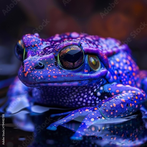 a blue frog with pink spots