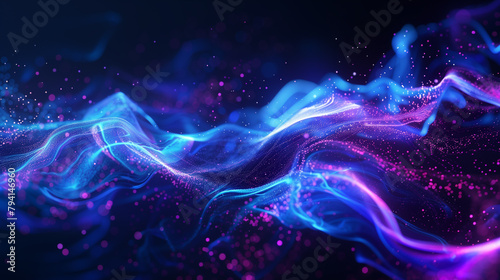 Vibrant blue and magenta abstract digital background with dynamic light waves.