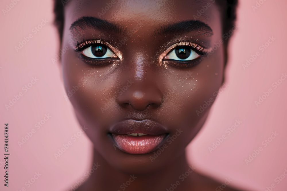 Black woman, beauty and skincare face portrait for essential beauty, beauty treatments, spa, facial or hair care cosmetics advertising. Healthy, beautiful and assertive model with curly hair shine. So Black woman, beauty and skincare face portrait for essential beauty, beauty treatments, spa, facial or hair care cosmetics advertising. Healthy, beautiful and assertive model with curly hair shine. So