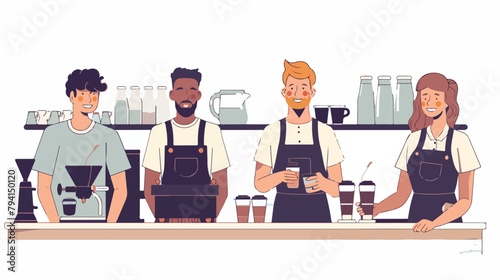 Baristas smiling happily at work ready to serve custo photo