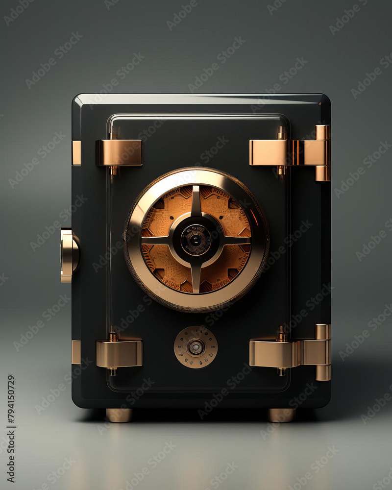 Sleek, minimalist safe with a visibly damaged lock, rendered in 3D graphics, highlighting the contrast between security and vulnerability