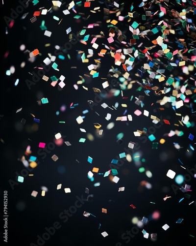 Colorful confetti falling on black background