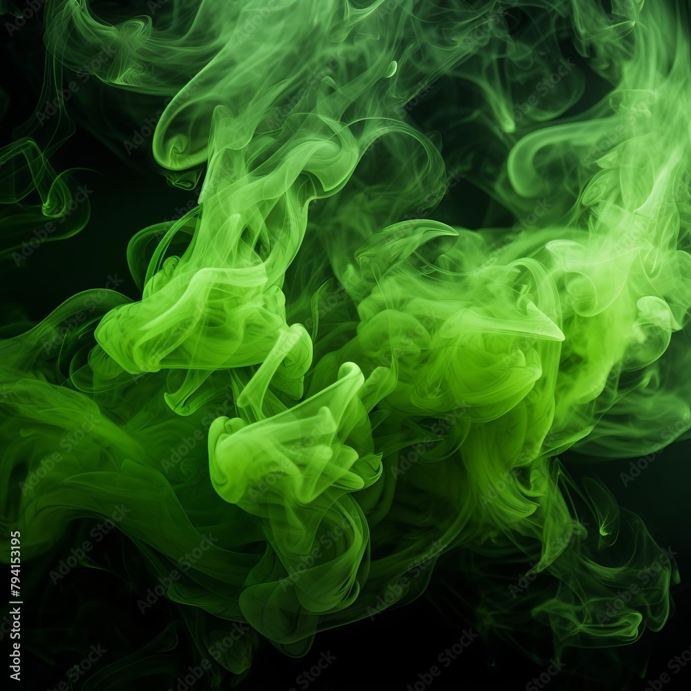 Green smoke on a black background Green smoke on a black background