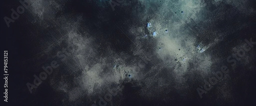 Glitter mist. Paint water splash. Magic spell. Blue  teal aqua silver gray color gradient shiny smoke veil wave on black abstract art background with free space. photo