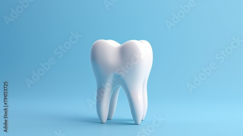 Tooth model on blue background. 3D illustration. Copy space. Dental Concept with Copy Space.