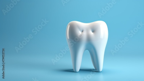 Tooth on blue background. 3D illustration. Dental Concept with Copy Space.