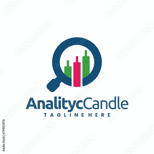 candlestick logo with magnifying glass sign combination concept