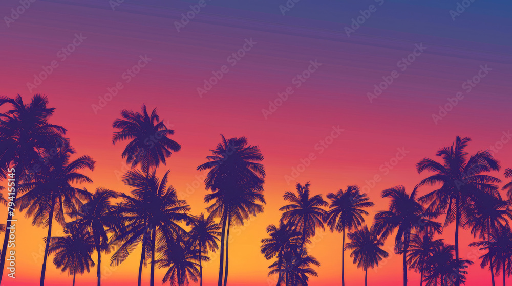 Palm tree silhouettes against a vibrant summer sunset