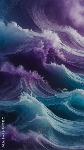 Celestial Drift, Heavenly Mist with Shifting Painted Waves in Shades of Azure and Violet. © xKas