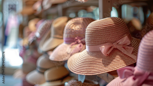 Hats on display in a shop.