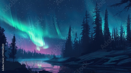 Northern lights shining in the night sky