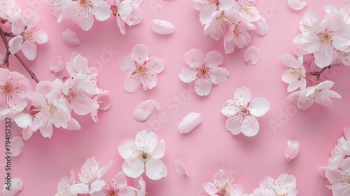 delicate cherry blossom flowers on a soft light pink background spring floral pattern