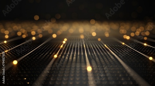 Golden Data Stream - Financial Network Visualization. A glowing golden digital grid symbolizing financial data and connectivity. photo