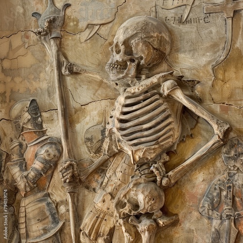 a skeleton carving on a wall