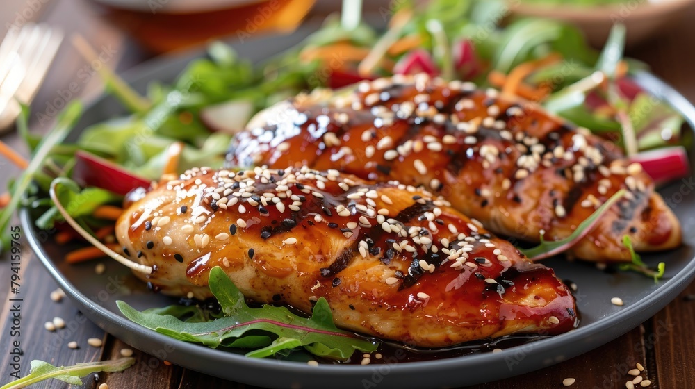 Chicken breast with soy teriyaki sauce and sesame seeds Chicken breast with soy teriyaki sauce and sesame seeds