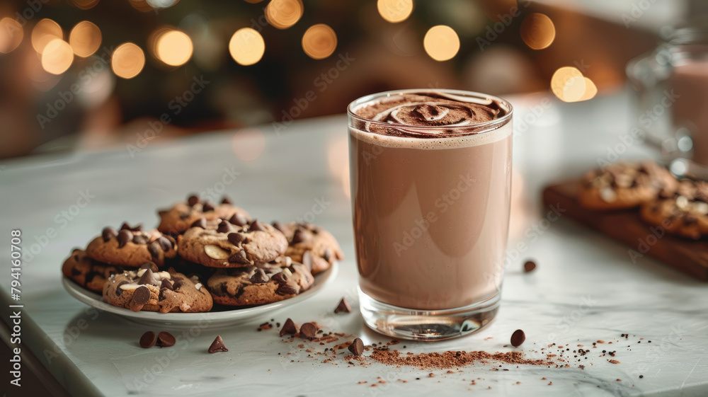 Glass of hot chocolate with cookies Glass of hot chocolate with cookies
