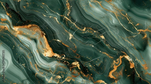 Marble dark green gold abstract seamless pattern background © Eyepain