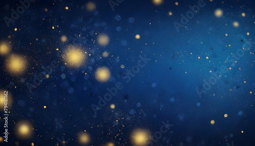 Background with Dark blue and gold particle, Christmas background with gold stars and sparkling, Christmas Golden light shine particles bokeh on navy blue background. Generative AI