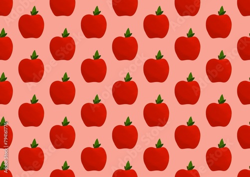 Apple pattern. Seamless pattern with apples. Fresh and juicy fruits. Healthy Eating. Summer season. Red apples