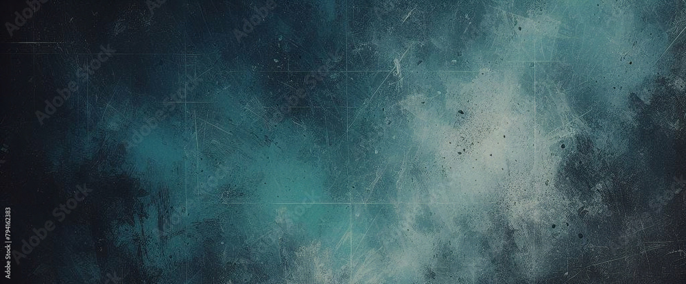 Obraz premium Dark turquoise art background. Large brush strokes. Acrylic paint in aquamarine or celadon colors. Abstract painting. Textured surface template for banner, poster. Narrow horizontal illustration 