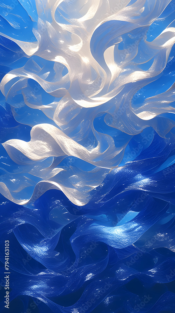 Blue wave abstract lines, blue and white wave background