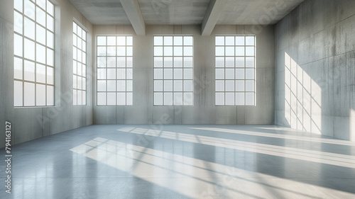 A large  empty room with four windows and a lot of natural light