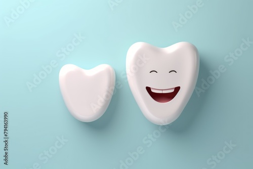 Tooth with smiley face on blue background. 3d illustration. 3d illustration. Dental Concept with Copy Space.