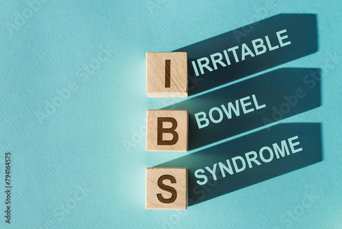 Blocks with letters IBS and words denote the medical condition Irritable Bowel Syndrome.