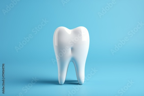 Tooth on a blue background. 3d illustration. Dental Concept with Copy Space.