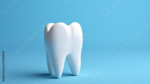 Tooth on blue background with copy space. 3d illustration. Copy space. Dental Concept with Copy Space.