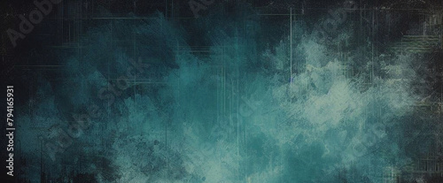 Dark turquoise art background. Large brush strokes. Acrylic paint in aquamarine or celadon colors. Abstract painting. Textured surface template for banner, poster. Narrow horizontal illustration	