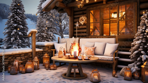 Hill Top Cafe Balcony with Wooden Chairs Candles on The Table