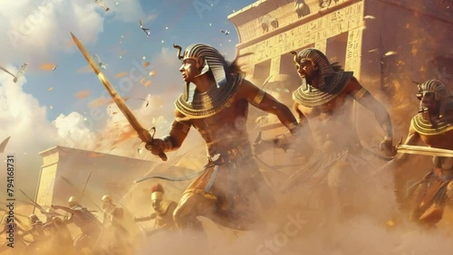 animation -  Ancient Egyptian warriors in dynamic battle scene