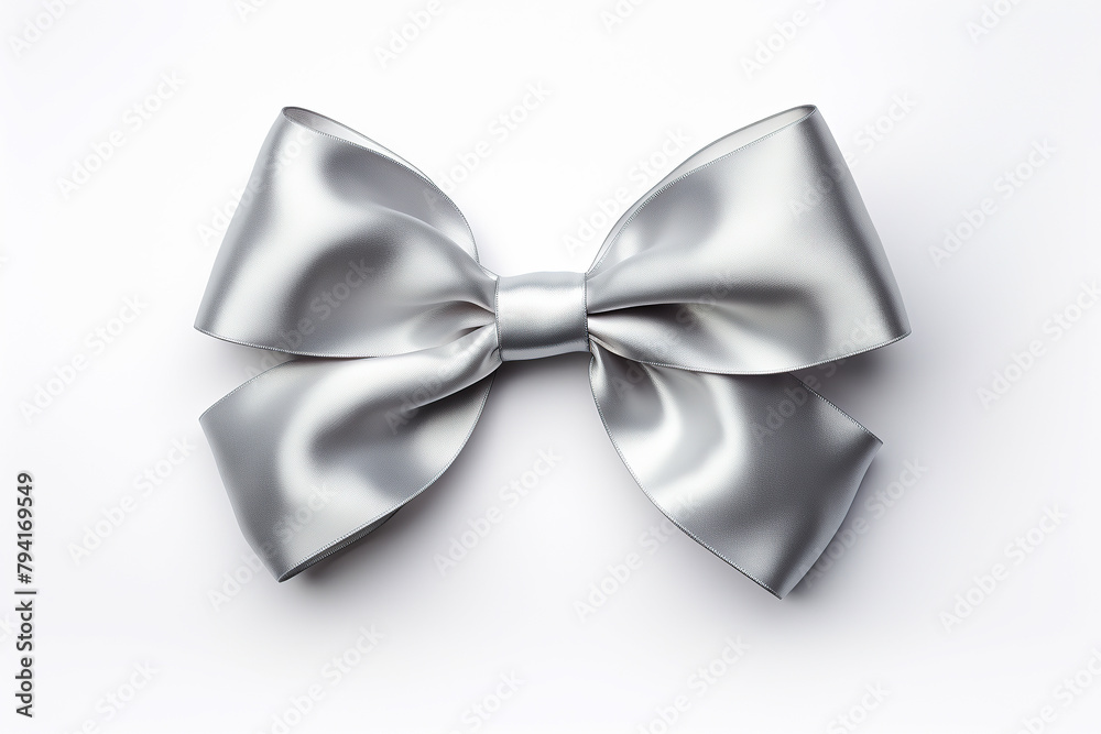 Naklejka premium generated illustration of Silver ribbon and bow with grey isolated on white background